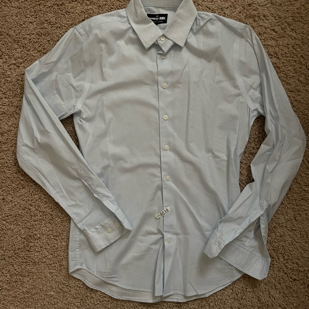 Express slim Light Blue Casual Button Down Shirt